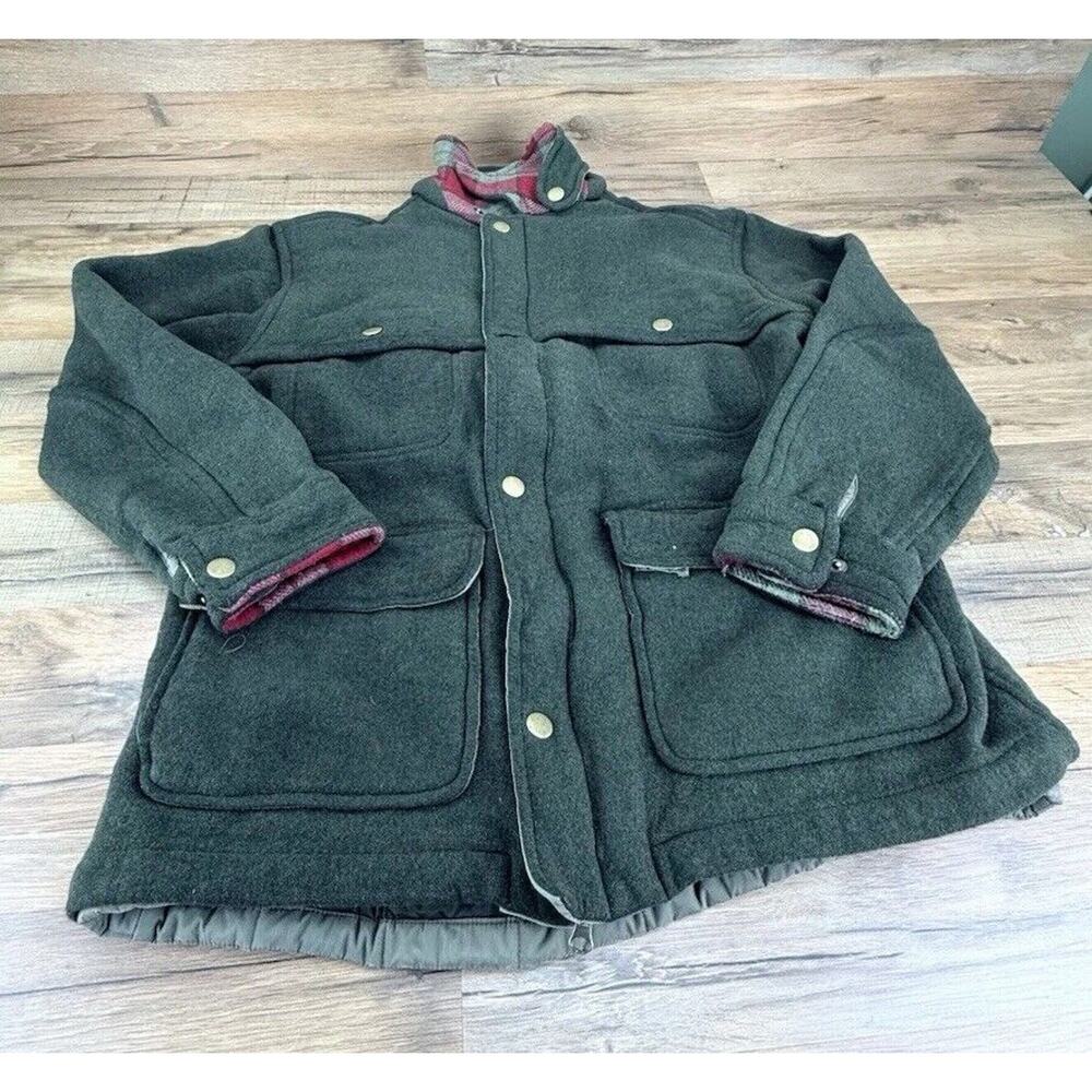 LL Bean Coat Mens M Green Barn Chore Wool Hunting Jacket 3 in 1 Puffer V…
